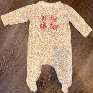 Carter’s 3 months Baby Little Sister Footie Pajamas Zip Up Suit